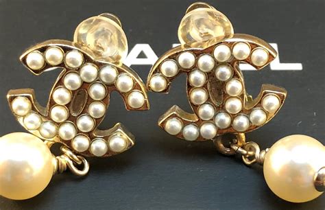 chanel earring with pearl drop|silver Chanel clip on earrings.